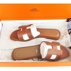 Hermes Gold Oran Box Leather Sandals Shoes Size 40 or 9.5 Iconic