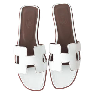 Hermes White Oran Leather Box Calfskin Sandals Orans Size 39 or 8.5