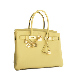 Hermes Jaune Poussin 30cm Togo Birkin Gold GHW Satchel Bag Sublime