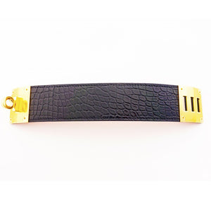 Hermes Matte Black Crocodile Alligator Kelly Dog Gold GHW Leather Cuff Bracelet
