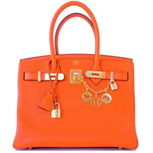 Hermes Orange 30cm Birkin Gold GHW Satchel Tote Bag Gorgeous