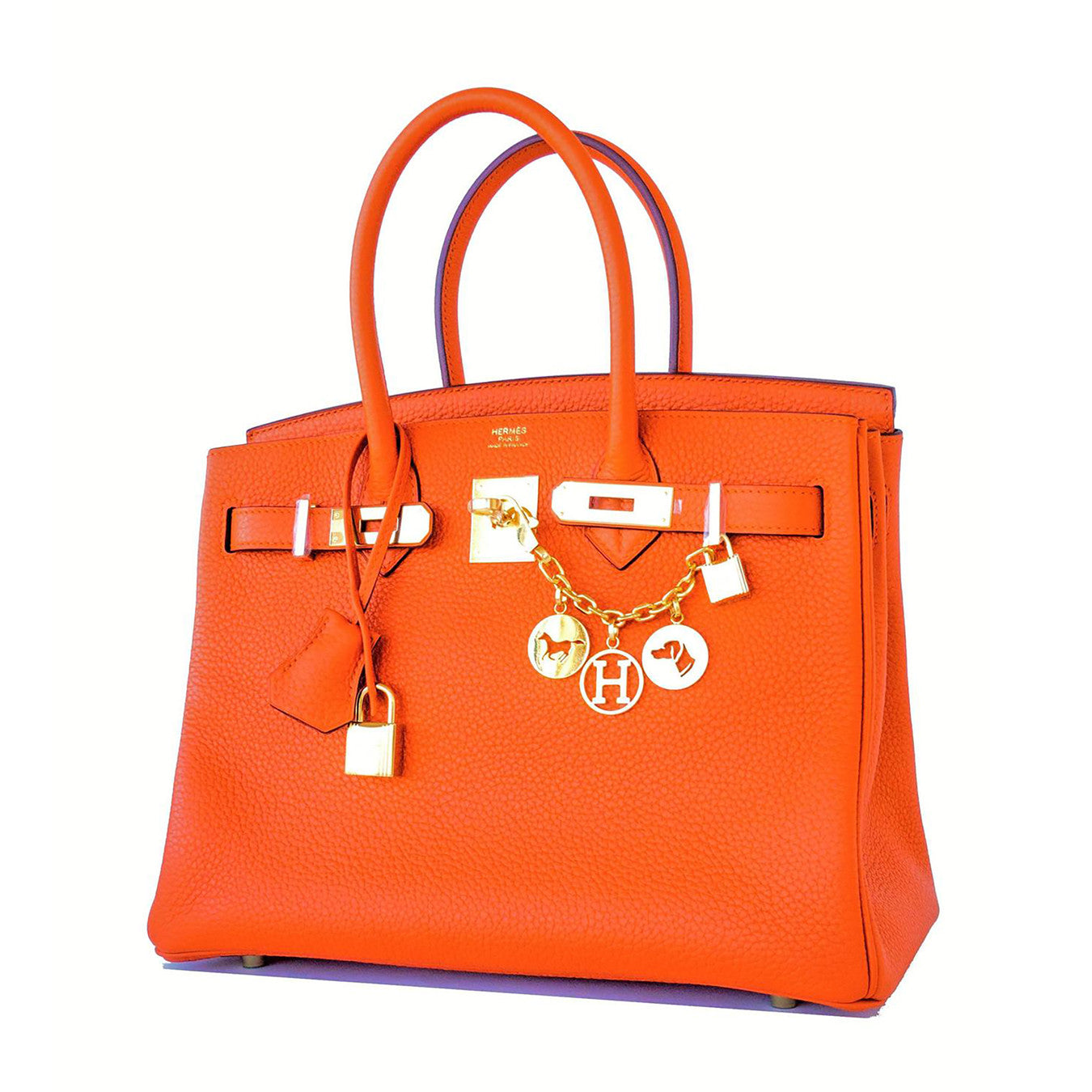 Hermes Orange 30cm Birkin Gold GHW Satchel Tote Bag Gorgeous at