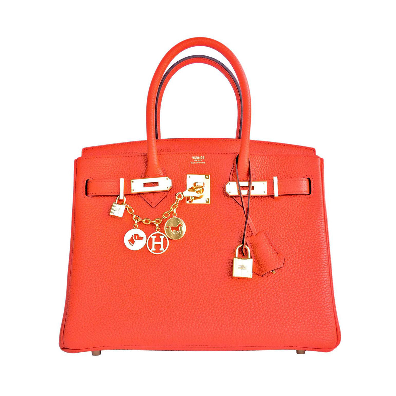 Hermes Orange 30cm Birkin Gold GHW Satchel Tote Bag Gorgeous