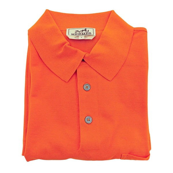 Hermes Orange Men's Polo Short Sleeve Cotton Shirt Large Iconic House Orange