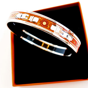 Hermes Orange White Printed Enamel Bracelet Bangle 70