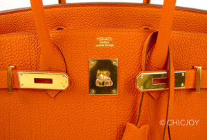 Hermes Orange Poppy 30cm Birkin Gold GHW Satchel Tote Bag Gorgeous - Chicjoy