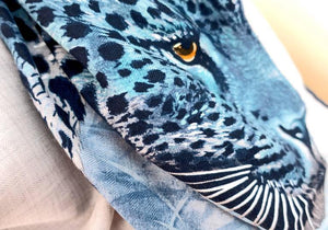 Limited Edition Hermes Panthera Pardus Blue Cashmere Shawl