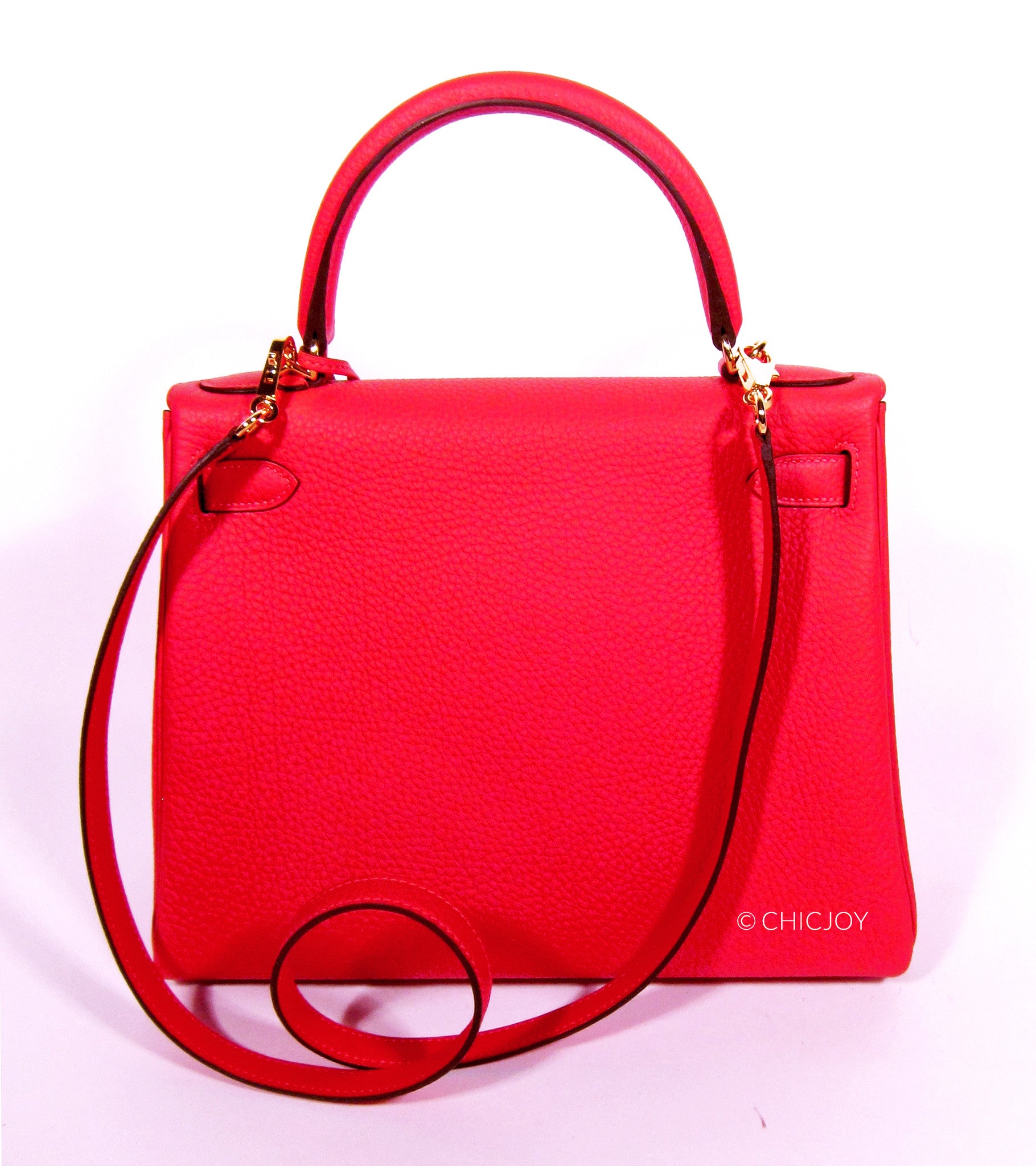 Hermes Kelly Handbag Rouge Pivoine Togo with Palladium Hardware 28