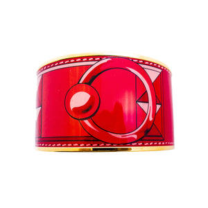 Hermes XL Rouge Red Printed Collier de Chien CDC Enamel Bangle Bracelet