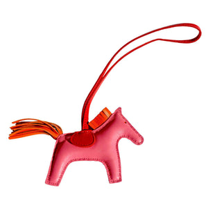 Hermes Rose Azalea Pink Orange Rodeo Birkin Kelly Bag Charm Agneau Rare Color