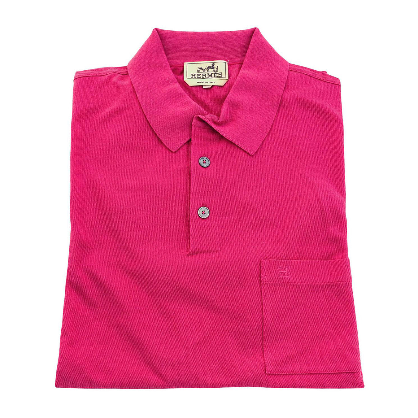Hermes Rose Indian Men's Polo Short Sleeve Hot Pink Cotton
