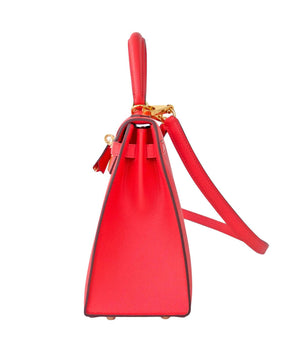 Hermes 25cm Rose Jaipur Coral Pink Red Sellier Epsom Kelly Bag Gold Jewel