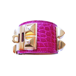 Hermes Rose Scheherazade Alligator Gold CDC Collier de Chien Bracelet Holy Grail