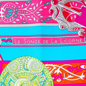Hermes Le Songe de La Licorne Turquoise 90cm Silk Scarf