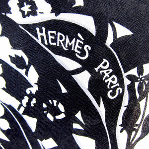 Hermes Tyger Tyger Black White Cashmere Silk Shawl GM