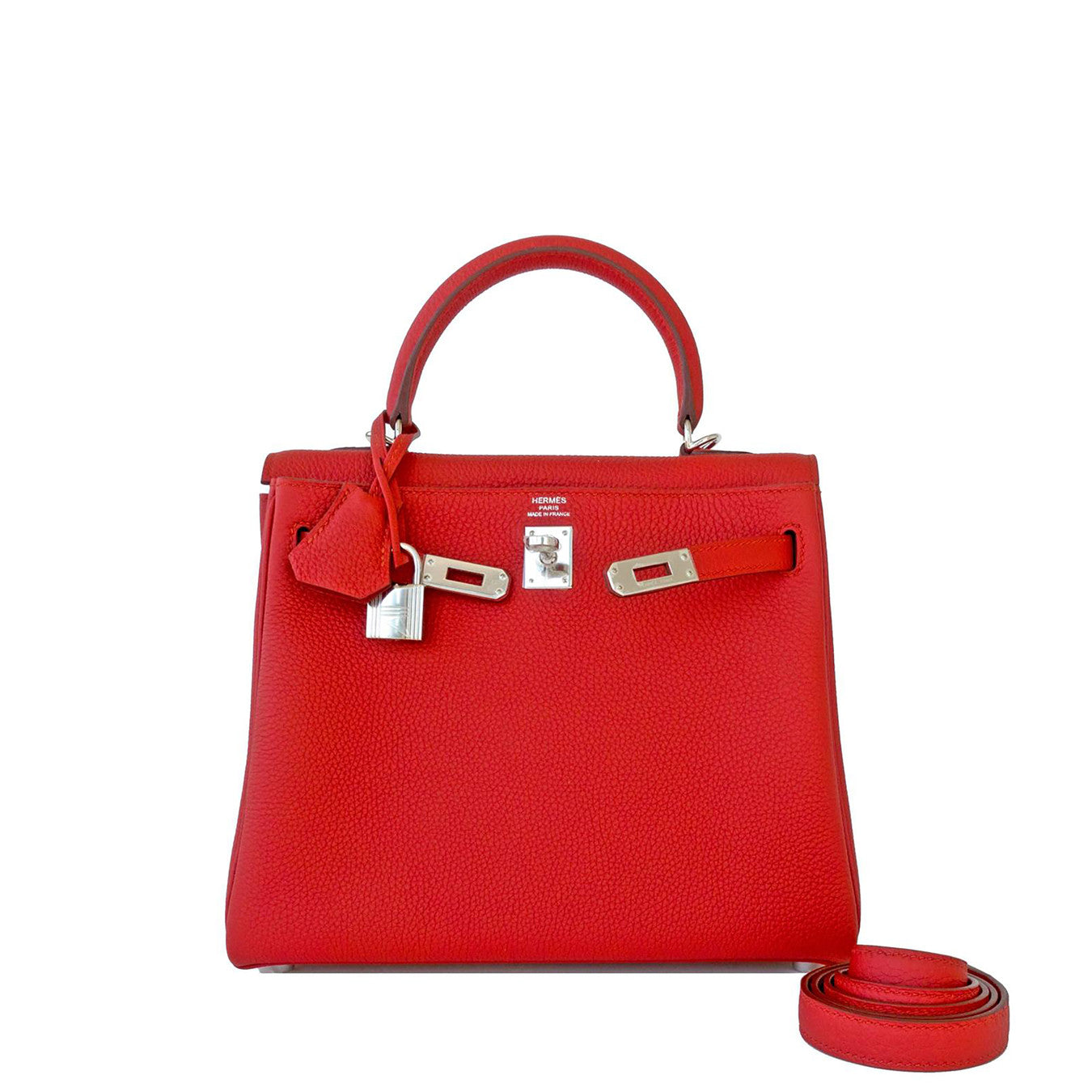 Hermes Vermillion 25cm Lipstick Red Togo Mini Kelly Bag Palladium