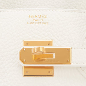 Hermes White 35cm Clemence Birkin Gold Hardware