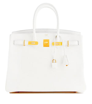 Hermes White Gold 35cm Birkin GHW 2016 Bag Superb