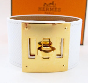 Hermes White Epsom Kelly Dog with Gold Hardware